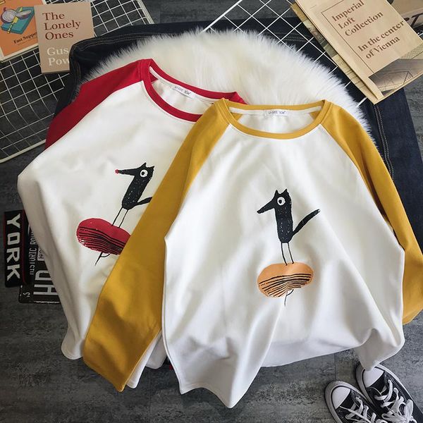 

women's t-shirt long sleeve cotton basic tee shirt students cute graphic casual home pullover, White