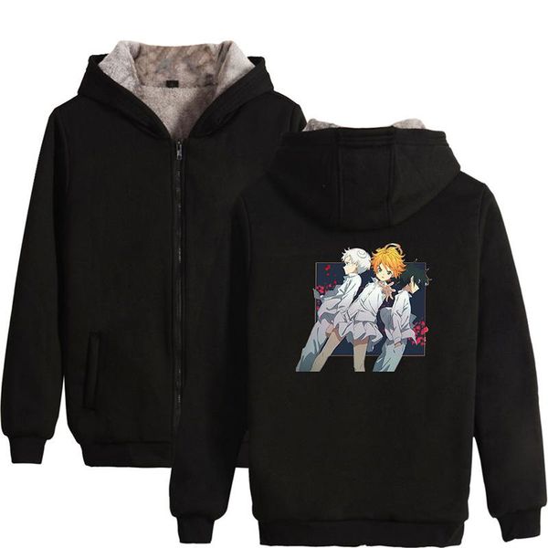 

men's hoodies & sweatshirts japanese anime the promised neverland hoodie men women zipper jackets thicker fleece long sleeve hooded, Black