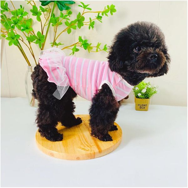 

dog apparel clothes pink striped gauze dress cat teddy vest schnauzer clothing