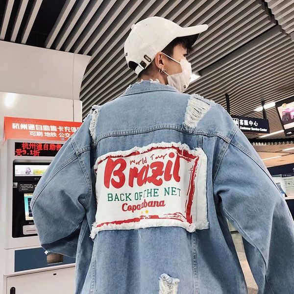 

men's jackets spring autumn 2021 new men's korean loose young student denim jacket trendy brand handsome cloth patch casual jdqv, Black;brown