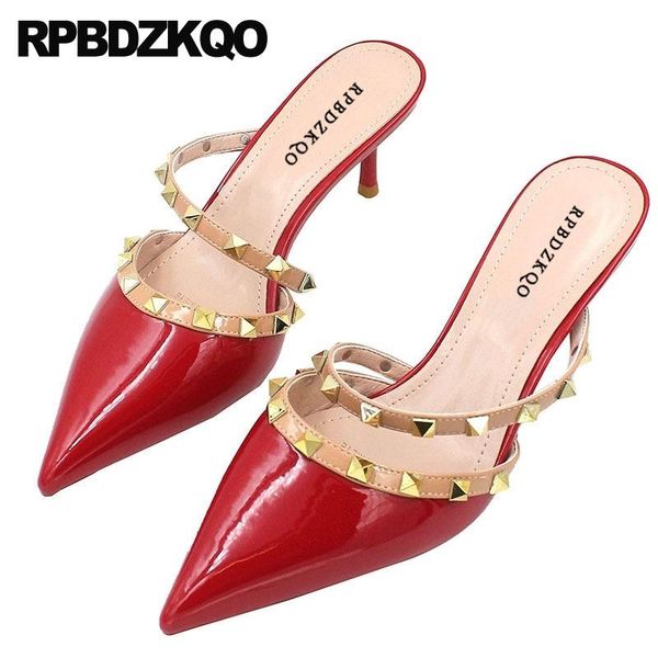 

dress shoes sandals nude strap pointed toe scarpin chic stud metal 3 inch ladies rivet casual mary jane high heels red stiletto pumps, Black