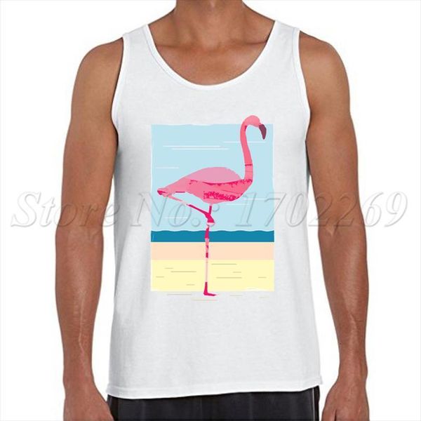 

scenic flamingo painted design men tank art printed summer vest casual singlets, White;black
