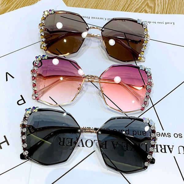 

sunglasses retro for women rimless personality rhinestone joker travel european and american 2021 fashion, White;black