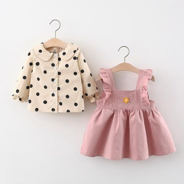 

girl's dresses sweet outfits autumn girls kids princess dress children baby infants overall vestidos+long sleeve dot shirt s12748, Red;yellow