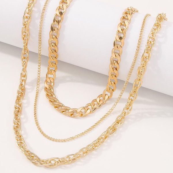 

chains multilayer necklaces woman jewelry chain thick necklace girls pendant ladie lovers gold color vintage european alloy naszyjnik, Silver