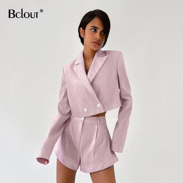 

women's tracksuits bclout street linen solid crop shorts 2 piece set women summer notched collar long sleeve pink blouse wide leg suit, Gray