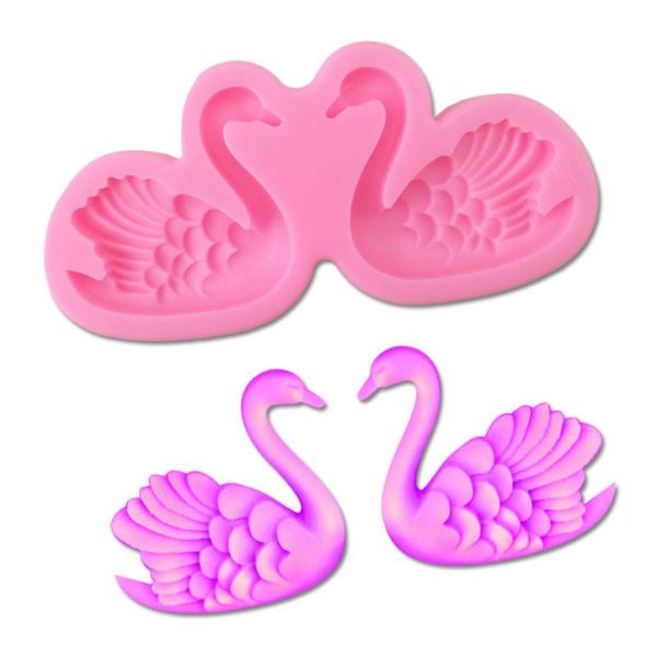 

cake tools 3d double swan shape fondant silicone mold diy chocolate mousse moulds bakeware handcraft soap form decorating