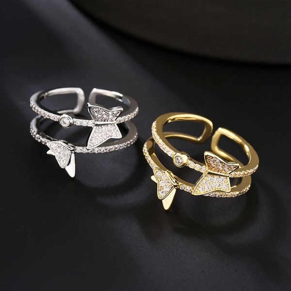 

niche ins butterfly female design fashion luxury high-level cold wind index finger opening ring, Silver