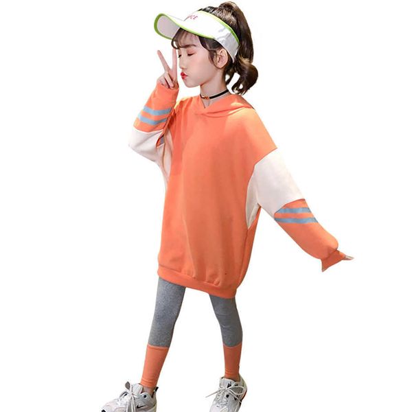 

girls clothes patchwork outfits sweatshirt + leggings kids girl set spring autumn children's 210528, White