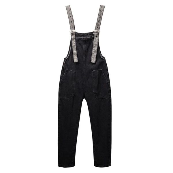 

women's jeans sokotoo plus big size black denim bib overalls casual suspenders jumpsuits loose, Blue