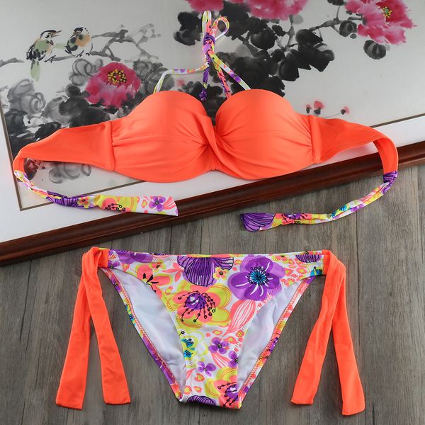 

2019 women push up bikini set summer strappy bandage swimwear brazilian swimsuit beach monokini bathing swimming suit e667, White;black