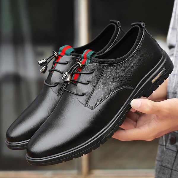 

large men's busins drs leather sho round head real cow casual lazy, Black