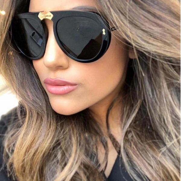 

2020 new fashion famous design vintage steampunk pilot sunglasses women men diamond frame filp up fold sun glasses, White;black