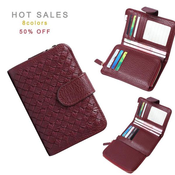 

wallets fashion women's wallet handmade short leather female small ladies purse hasp zipper card po holder for girls, Red;black