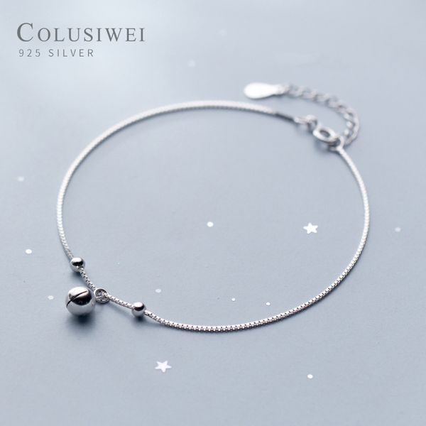 

colusiwei real 925 sterling silver simple bell with small bead for womrn cute round anklet link chain fashion jewelry, Red;blue