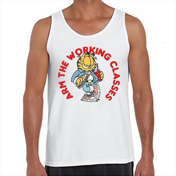 

hipster arm the working classes men tank fashion garfield meme design printed vest sleeveless tee cool o neck, White;black