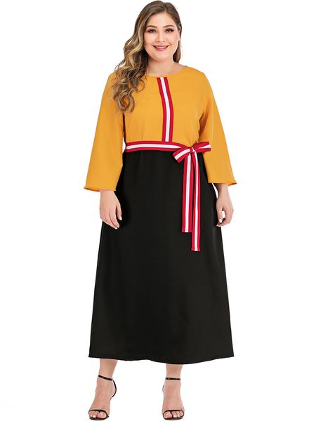 

Plus size Dresses Hy89345# Large Contrast Stitching, Yellow