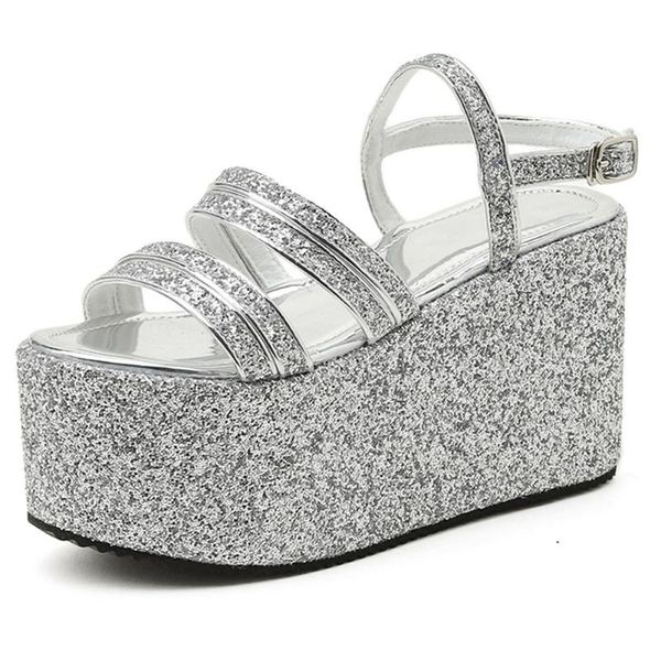 

sandals women's 2021 for dropship silver bling comfy walking high heels gothic style cool leisure extreme platform summer shoes, Black