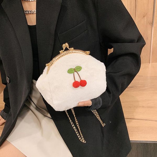 

evening bags fashion shell bag plush women's shoulder designer embroidery cherry handbag and purse luxury chain crossbody lady clutch
