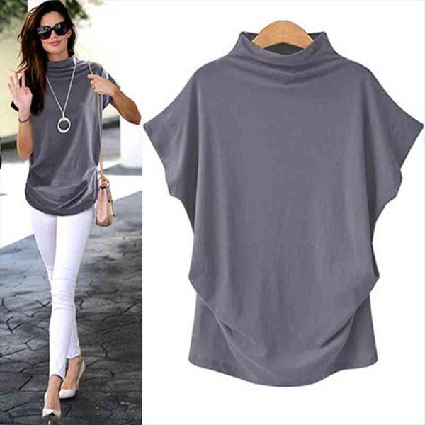 

fashion turtleneck short sleeve women blouses cotton solid casual plus bk s blusas, White