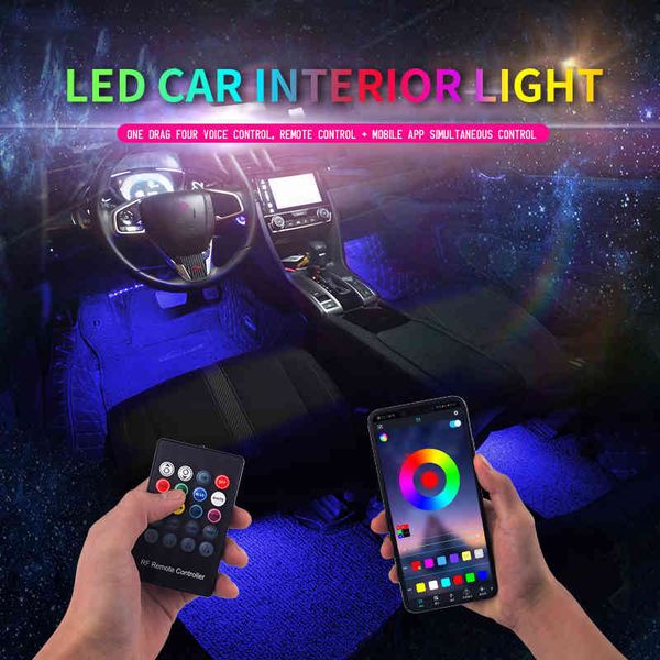 

led car foot ambient light with usb cigarette lighter backlight music control app rgb auto interior decorative atmosphere lights