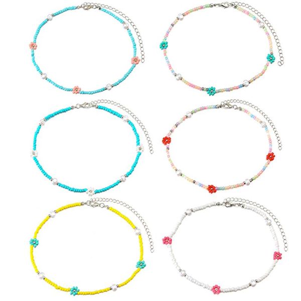 

chokers fashion bohemian lovely flowers colorful beaded choker necklace for women beads chain short necklaces jewelry, Golden;silver