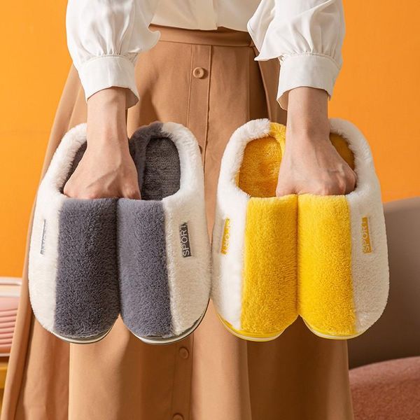

slippers women men winter warm no-slip furry thick soled cotton shoes home indoor couples boy girls fur slides zapatillas, Black