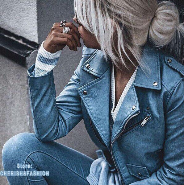 

women's leather & faux arrival 2021 brand winter autumn motorcycle jackets yellow jacket women coat slim pu, Black