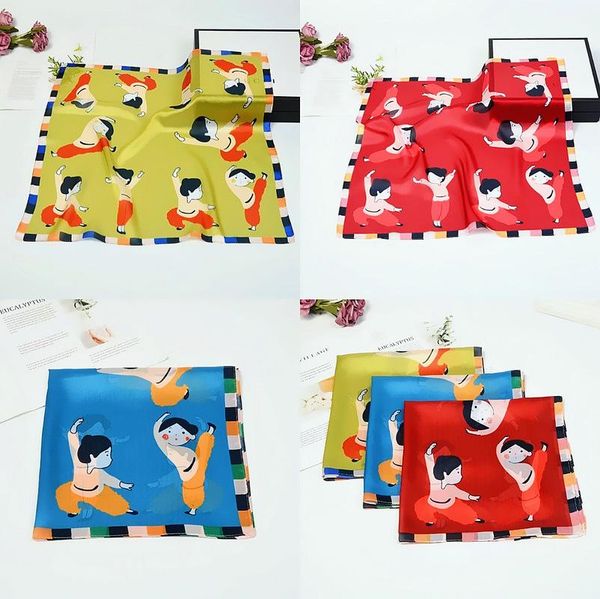 

scarves 53*53cm neck hair bag warp soft neckerchief hijab headscarf female foulard fashion 100% silk feel square scarf for women, Blue;gray