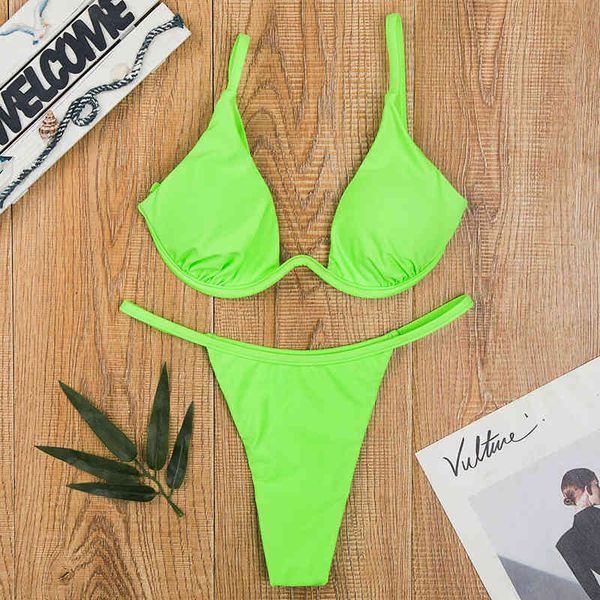

2021 push up underwired v-bar women swimsuit female swimwear two-pieces bikini set micro thong bathing suit swimby