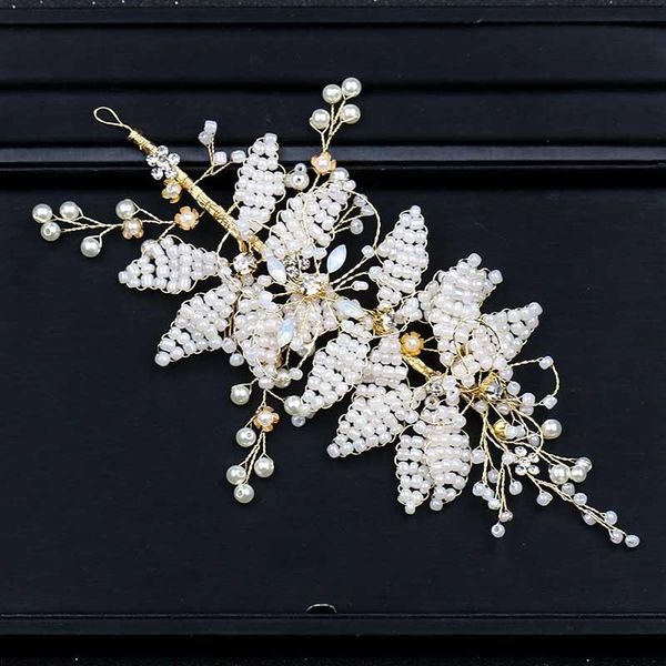 

hair clips & barrettes forseven flower leaves simulated pearls beads wreath headband women princess bride noiva wedding jewelry accessories, Golden;silver
