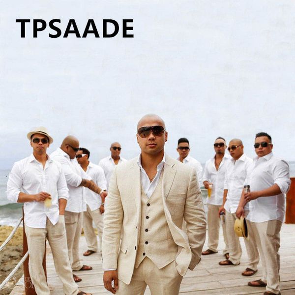 

men's suits & blazers summer linen beige wedding tuesdays beach 3 groom men outstanding male suit smoking costume blazer (palette + pan, White;black