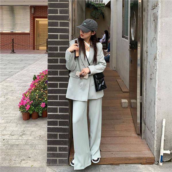 

women's two piece pants 2021 summer office lady pockets 2 set women full womens suits blazer with black/ blue suit, White