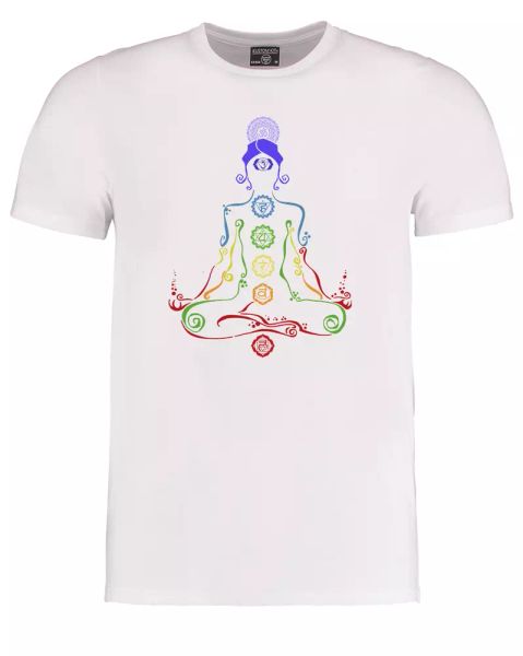 

chakra multi-coloured meditation pose- youth sub t-shirt, White;black