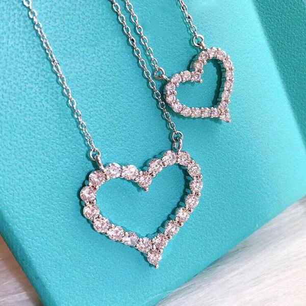 

chains 1:1 logo real925 super shiny bright heart shape tif necklace ladies luxury jewelry fashion brand party trend gift, Silver