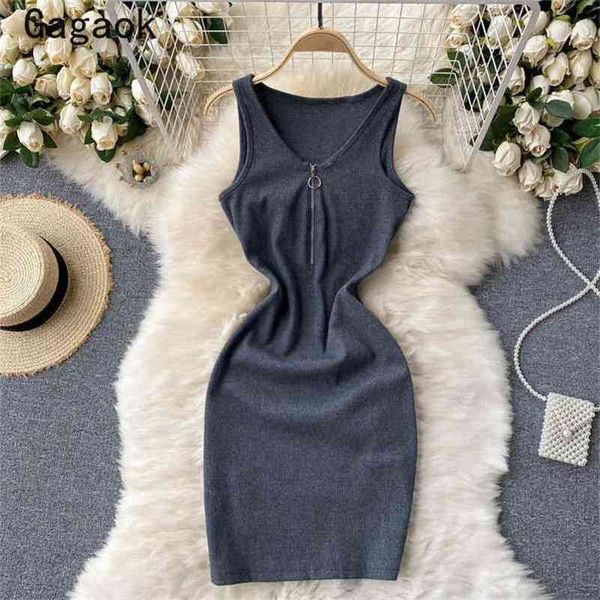 

bodycon dress women summer solid sheath v-neck zipper tank club mini dresses slim fashion wild vestidos 210531, Black;gray