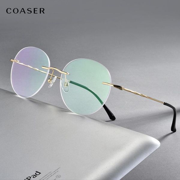 

fashion sunglasses frames 2021 round rimless optical glasses men vintage wide metal eyeglasses women super light suit myopia prescription le, Black