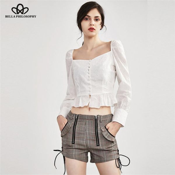 

hstar jennie clothes summer ruffle button square collar blouse women casual cotton shirt long sleeve blusas women's blouses & shirts, White