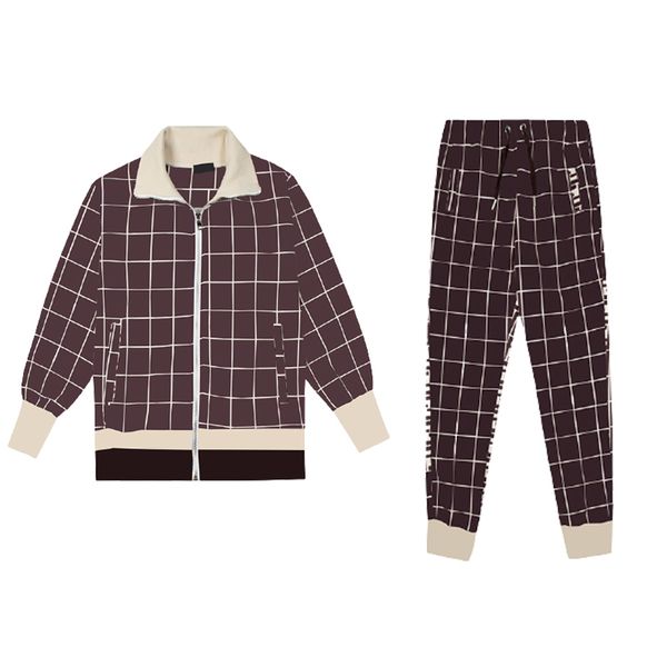

21ss a&w mens tracksuits loose long sleeve set with box stripe pattern zip cardigan pocket trim men two-piece set, Gray
