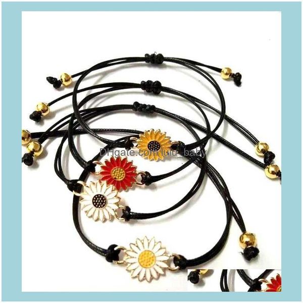 

charm jewelry30pcs lot fashion couple bracelets sunflower pendant adjustable rope chain bracelet lucky friendship jewelry drop delivery 2021, Golden;silver