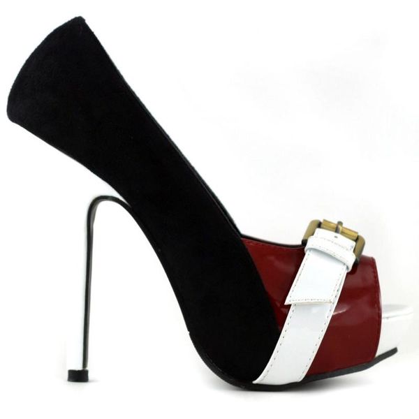 

three tone peeptoe buckle platform high heel party pumps dress shoes, Black
