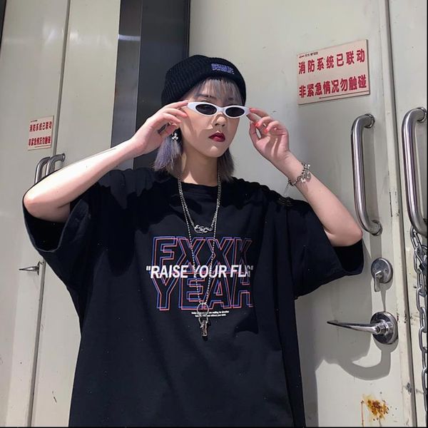 

summer short sleeve harajuku ins womens bf dropshipping clothes vintage streetwear punk print casual hip hop clothing, White