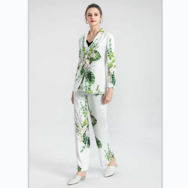 

women's tracksuits runway designer set spring autumn women suits blazer floral printed pants two-piece sets np1792n, Gray