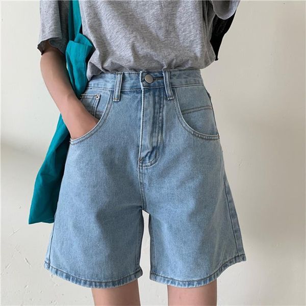 

fashion high waist casual women shorts streetwear wide leg femme plus size s xl all match straight loose denim chic, White;black