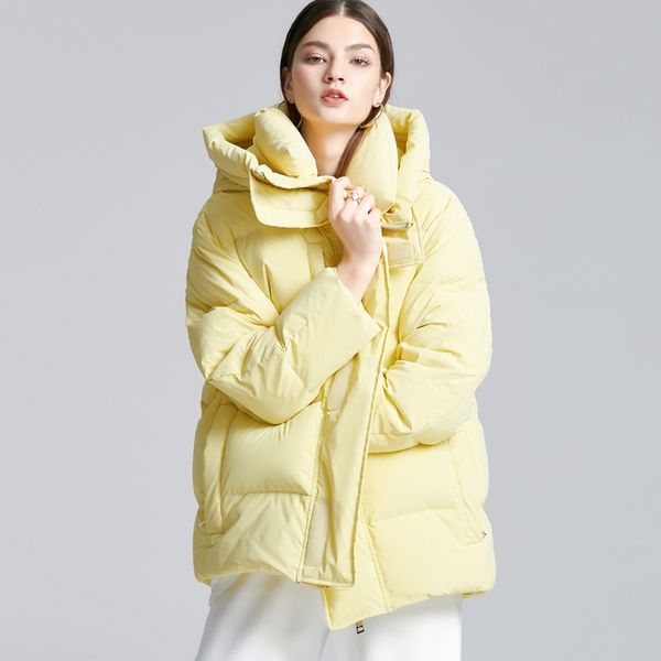 

women's runway down coat hooded collar long sleeves fashion winter outerwear warm thick parkas, Black