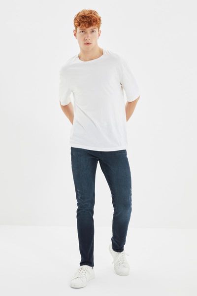 

men's jeans trendyol male skinny fit harrow destroylu tmnaw22je0513, Blue