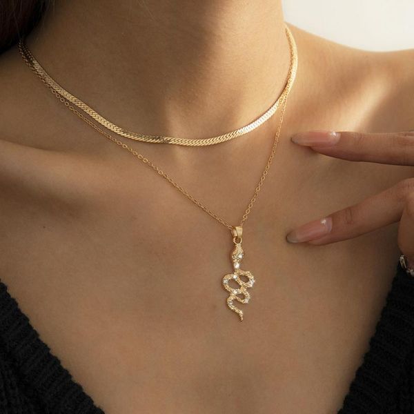 

chokers 2021 punk snake pendant necklace gold color unquie women neck jewelry statement herringbone chain choker, Golden;silver