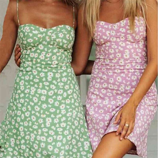 

summer elegant mini dress women low-cut lace suspenders fresh daisy beach dresses women party lady loose sundresses 210508, Black;gray