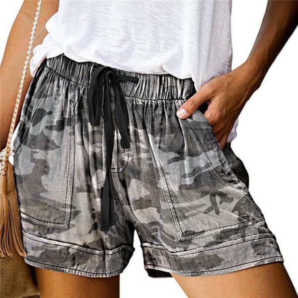 

summer elastic waist shorts beach solid leopard camo print loose women's surfing casual feminino plus size 2xl, White;black