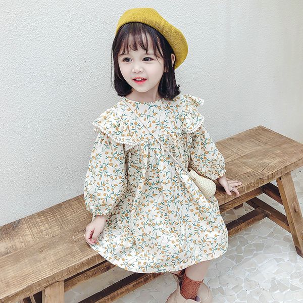 

pattern print kids 2021 spring clothes 2-7y cotton kids dresses for girls ruffles party princess dress girls clothing, White